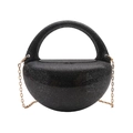 Chic black acrylic crescent bag with silver glitter finish and golden chain strap - Black