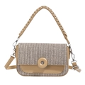 Women's woven crossbody bag in khaki patchwork with round buckle and top handle - Khaki