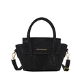 Elegant black winged tote bag with vintage pleated texture and gold hardware detail - Black