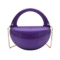 Sparkly dark purple acrylic half-moon evening bag with glitter and gold chain strap - Purple