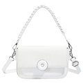 White faux leather crossbody bag with woven texture flap and braided top handle - White