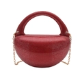 Sparkly red glitter semi-circle acrylic clutch bag with gold chain strap for women - Red