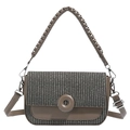 Chic two-tone crossbody bag with woven texture, khaki leather finish and round buckle detail - Gray
