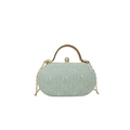 Elegante mintgrüne Abendtasche mit Spitzenmuster, Goldgriff und feiner Kette - Grün