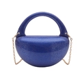 Semi-circular blue glitter acrylic box clutch bag with gold chain and ring handle - Blue