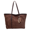 Braune Shopper-Tasche aus Wildlederimitat mit Schachbrettmuster und Perlenanhänger - Ohne Anhänger / Braun