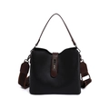 Borsa a secchiello classica in pelle nera martellata con manici marroni e dettagli bronzo - Nero