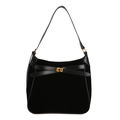 Elegante bolso de ante sintético negro con lazo de cuero y hebilla metálica dorada - Negro