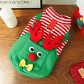 Detail of Christmas pet outfit with red antlers, green fabric and metal D-ring for leash - XS (Bust 30cm, Back 20cm, 1-3kg) / Reindeer Vest Style (500)