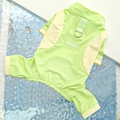 Breathable summer pet vest in green and beige mesh fabric with metal D-ring and sport patch - Green & Yellow Contrast (Jumpsuit)