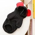 Close-up of black fleece pet hoodie with cute red decorative ears on a white table - XS / Black