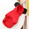 Close-up of red pet hoodie with cartoon ears and ribbed edges on white table - L / Red