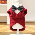 Dettaglio giacca in pile rosso per animali domestici con farfallino nero per cani - XS (Torace 30cm) / Rosso (Papillon Nero)