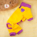 Combinaison jaune en polaire pour animaux avec bordure violette et broderie d'ours mignonne - S / Combinaison (432) / Jaune (Violet)