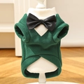 Nahaufnahme von dunkelgrünem Haustier-Tuxedo-Pullover mit weißem Kragen und Fliege - 7XL / Grüne Weste Schwarze Fliege