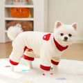 Cozy cream fleece dog pajamas with red trim and cute cartoon bear embroidery - Beige (Wine Red Edge) - Four-Legged