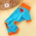 Combinaison en polaire bleue et orange pour chien avec anneau en D et patch ours - S / Combinaison (432) / Bleu Lac (Orange)