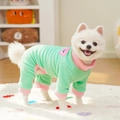 Fleece dog bodysuit in mint green and pink with a cute bear patch for small pets - Light Fruit Green (Pink Edge) - Four-Legged