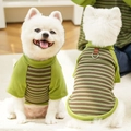 Green striped pet pajamas with back D-ring for leash and soft cotton knit fabric - XS / Green Striped (506)