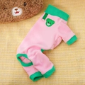 Combinaison en polaire rose pour chien avec bordure verte et anneau en D métal - S / Combinaison (432) / Rose (Vert Foncé)