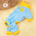 Combinaison pour animaux en polaire bleue et jaune avec broderie ours et anneau de laisse - S / Combinaison (432) / Bleu Ciel (Jaune)