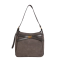 Bolso bombonera vintage gris oscuro en ante sintético y piel lisa con hebilla dorada - Gris