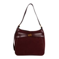 Bolso tipo cubo retro granate de ante con cierre dorado y correa bandolera - Burdeos