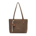 Sac cabas marron grainé avec breloque ours en peluche et accessoire tressé - Marron (Sans Pendentif)