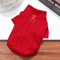 Detail of red cable-knit pet sweater featuring a metal D-ring for leash attachment - XS (Bust 30cm Weight 0.5-1.5kg) / Burgundy