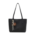 Sac cabas noir en cuir grainé avec longues anses et breloque ours en peluche marron - Noir (Sans Pendentif)