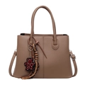 Sac seau en cuir marron avec breloque ours et bandoulière réglable pratique - Khaki Foncé