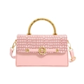 Borsa rosa vintage con trama a coccodrillo fibbia logo M e manico dorato - Rosa