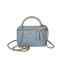 Sac boîte matelassé bleu clair avec poignée en métal doré et bandoulière chaîne - Bleu