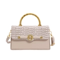 Elegante borsa a scatola in PU beige con texture coccodrillo, manico a spirale oro - Cachi