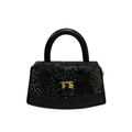 Elegant black leather handbag featuring a snakeskin embossed flap and gold D5 hardware - Black