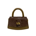 Brown box-shaped handbag with snake pattern leather flap and gold D5 metal buckle - Brown