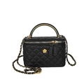Petit sac boîte noir matelassé avec logo camélia doré et bandoulière chaîne - Noir