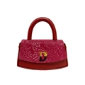 Pink snakeskin patterned mini box bag with red accents and D5 metal logo buckle - Red