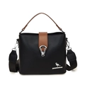 Secchiello chic in pelle bicolore nero e marrone con tracolla regolabile e rimovibile - Nero
