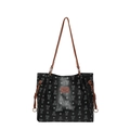 Retro-Shopper in Schwarz mit braunen Riemen und Bärenmuster in der Vorderansicht - Schwarz