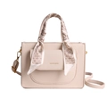 Beige lychee pattern tote bag with silk scarf handle and adjustable crossbody strap - White