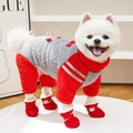 Dettaglio tuta calda in lana per animali con strisce riflettenti e coulisse - XS / Rosso