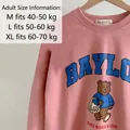 Felpa in cotone rosa per adulti con stampa dell'orso Baylor blu in stile casual - M (Torace 40cm 2.5-4kg) / Top / Orso Rosa Adulto