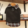 Fleece pet coat in black and plaid pattern with metal D-ring for dogs and cats - XS (Chest 30cm) / Black Plaid Fake Two-Piece