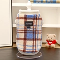 Detail of plaid fleece pet vest with metal D-ring and fashion label for small dogs - XS / Sea Salt Blue Plaid