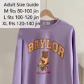 Felpa viola stile college Baylor per adulti con grafica di orso cartone - M (Torace 40cm 2.5-4kg) / Top / Orso Viola Adulto