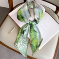 Fresh green oil painting style silk scarf with elegant pearl pin set on art book - Oil Painting Green
