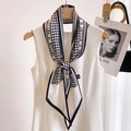 Fashionable houndstooth neck scarf with HILLDI letter print draped on a dress - Fx-261-beige / 15*150cm