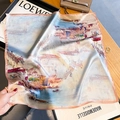 Silk neck scarf with Italian architectural oil painting print and pink hand-rolled edges - 53*53cm / Abstract Architecture Print-Pink Edge