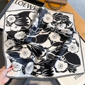 French style 100% mulberry silk square scarf with camellia floral print in black and white - 53*53cm / Beige Black (ZS-460)